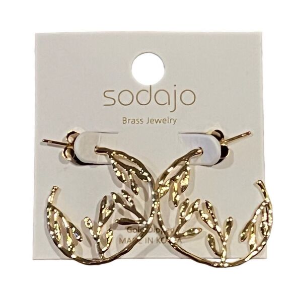 Earrings golden stud earrings  Leaf ear wires fairy core soft girl  academia - Picture 1 of 9